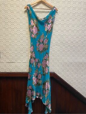 Floral Cowl Neck Slip Dress in Teal and Pink